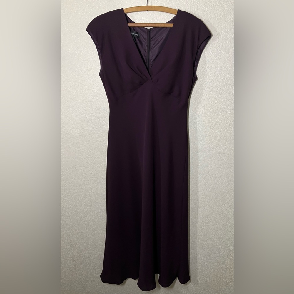 Jones New York Deep Plum Cap-Sleeve Midi Dress